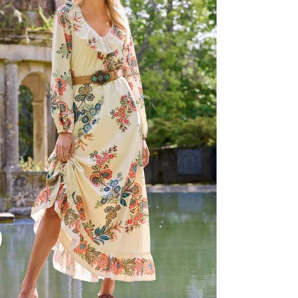 Boston Proper Boho Floral V Neck Ruffle Long Sleeve Maxi Size 12 - Picture 7 of 9